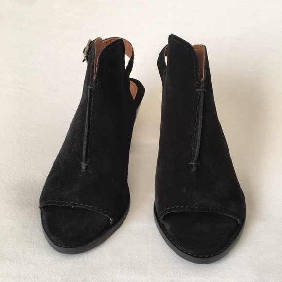 FRYE Dani Shield Sling Back Sandal Heels Open toe Wood wmn 6.5 black Or tan New - Picture 4 of 15